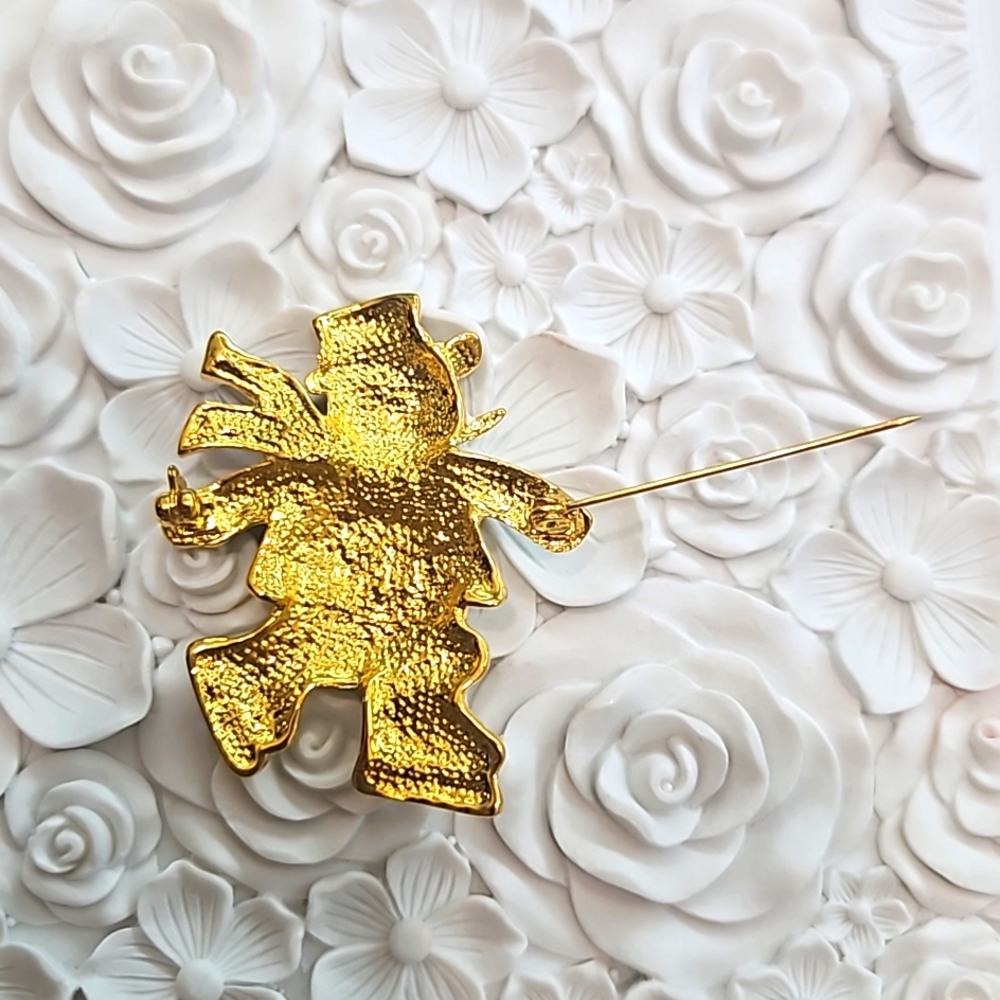 Christmas Holiday Metallic Gold Skating Snowman Pin/Brooch - Picture 5 of 9